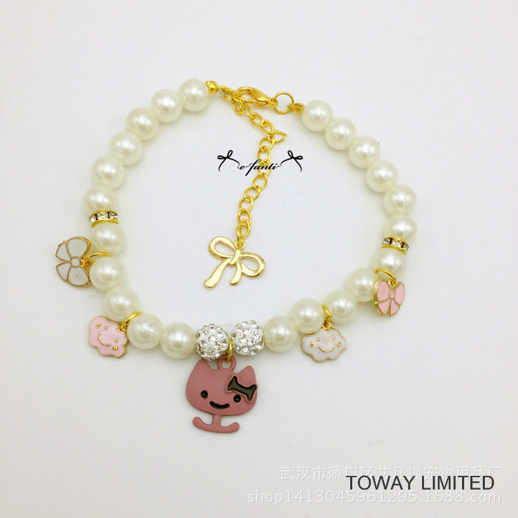 Cute Pet jewelry Necklace Design Rhinestone Dog Pearl Collars