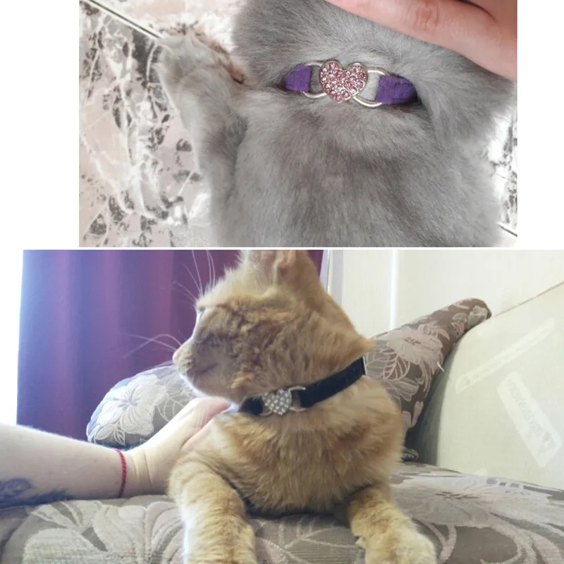 Heart Charm and Bell Cat Collar Safety Elastic Adjustable with Soft Velvet Material 5 Colors Pet Product Small Dog Collar