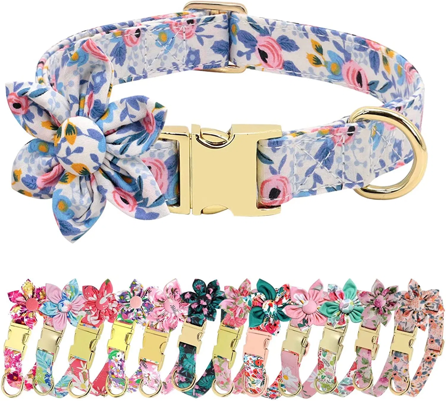 Multiple Floral Patterns Female Pet Dog Collars with Flower for Wedding Holiday