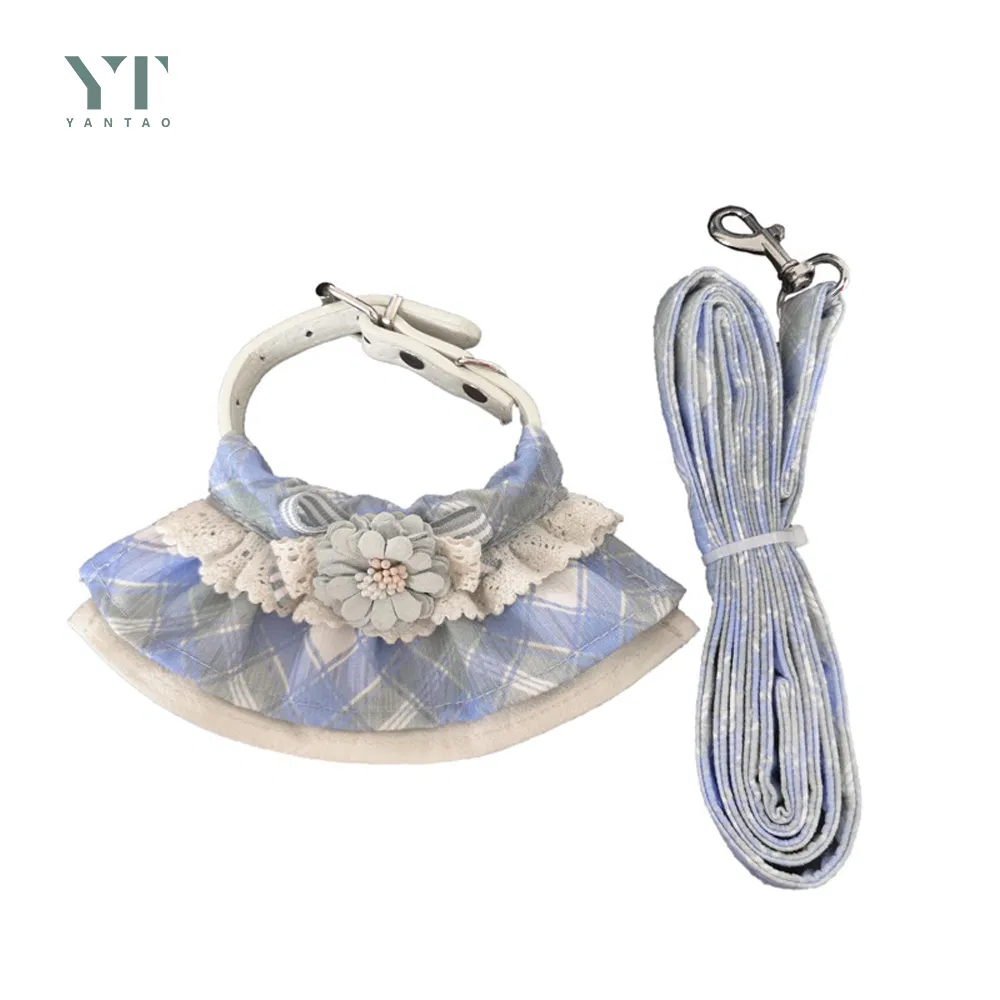 Personalized Design Custom Logo Luxury Cotton Floral Dog Collar with Leash for Small and Medium Sized Dogs