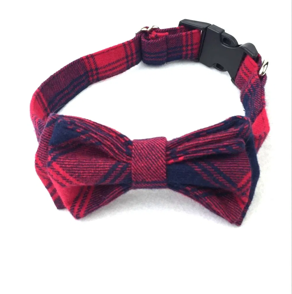Good Quality Dog Bowtie Collar Pets Product Tartan Bow Dog Collar