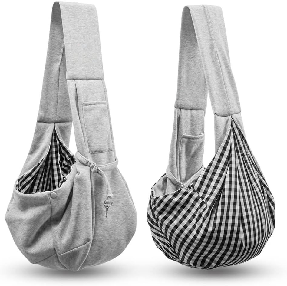 Small Dog Sling Carrier Classic Pocket Classic Strap for 3-10 Lbs Pets Grey Bag