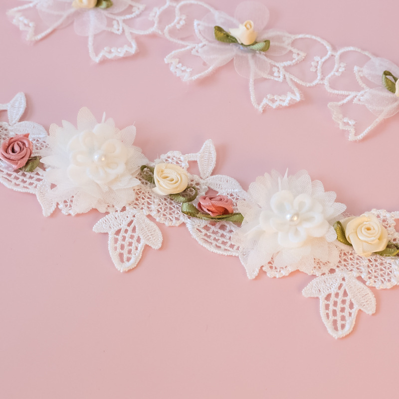 Pet Collar Kitten Cat Dog Accessories Lace Bow Vintage Rose Flowers