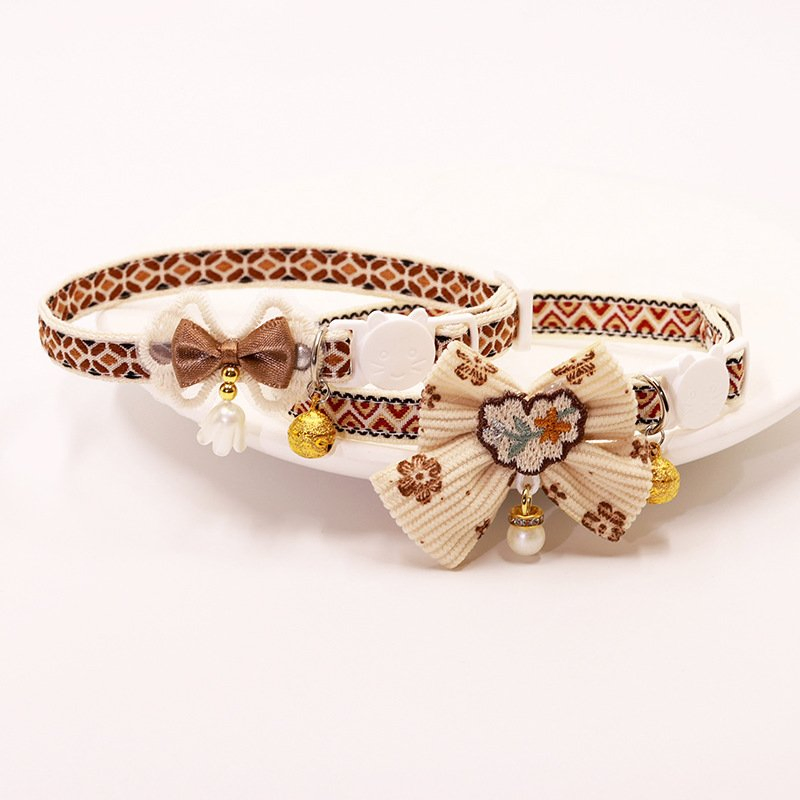 Pet Cat Collar with Lace Bow Tie Cat Dog Bell Collar