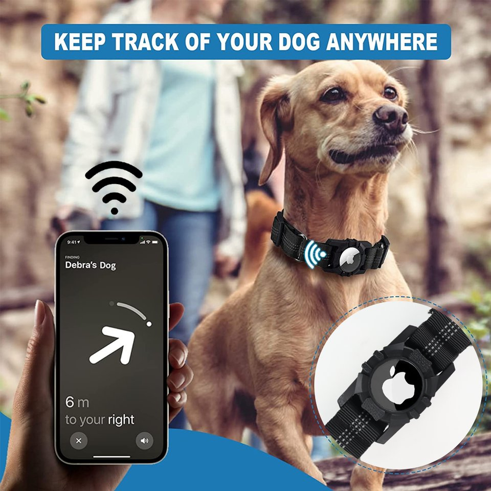 Wholesale Custom Logo Reflective Nylon Adjustable GPS Training Tracker Airtag Dog Collar with Buckle