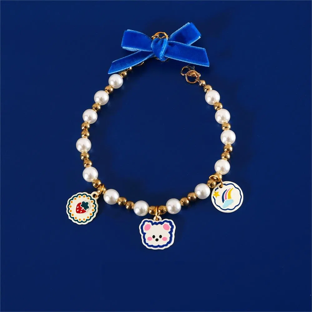 Pearl Pet Collar, Fashion Comfortable Adjustable Cute Cartoon Pendant Cat Collar