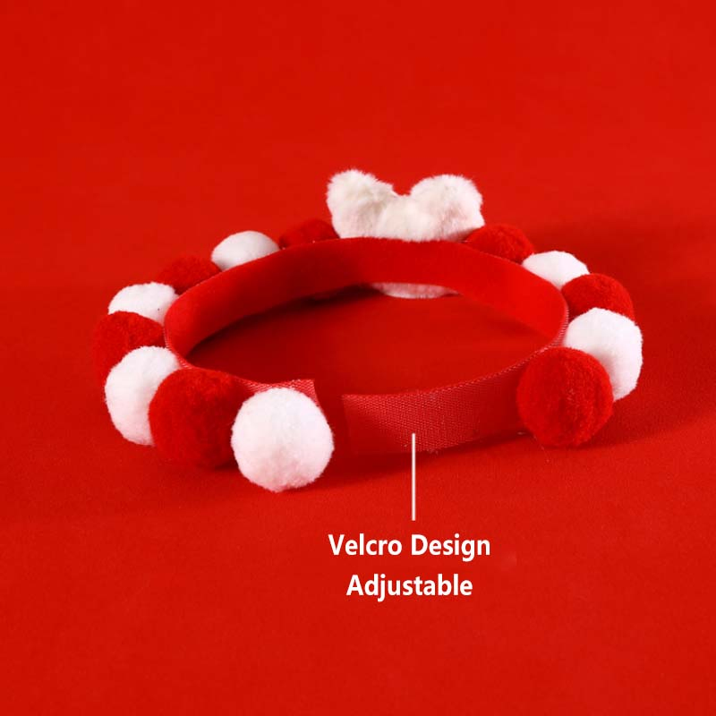Chinese New Year Costume for Pet Velvet Red Bowknot Cat Collars with Bells Breakaway