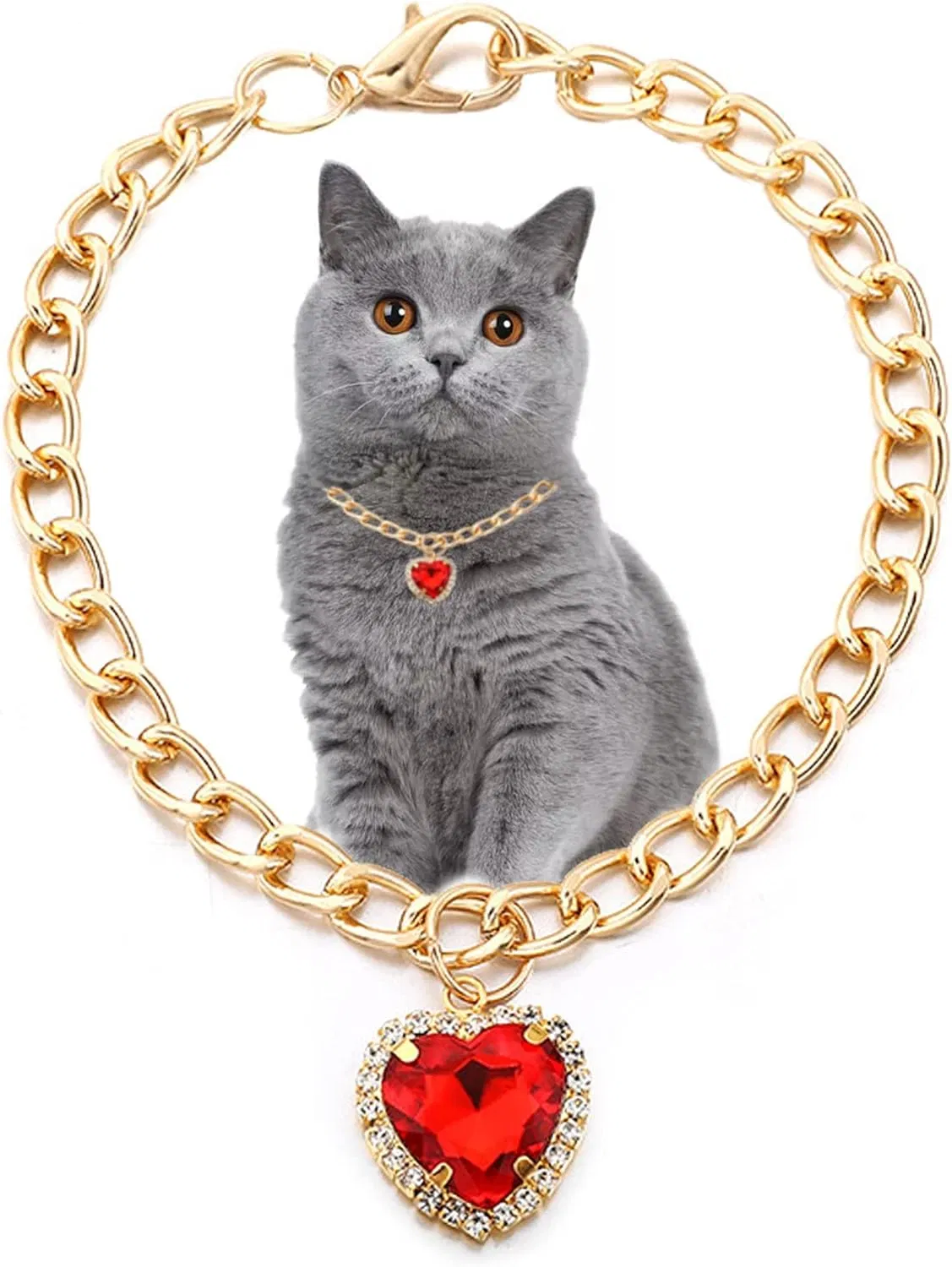 Pet Cat Dog Princess Metal Love Rhinestone Gemstone Adjustable Collar Colorful Necklace