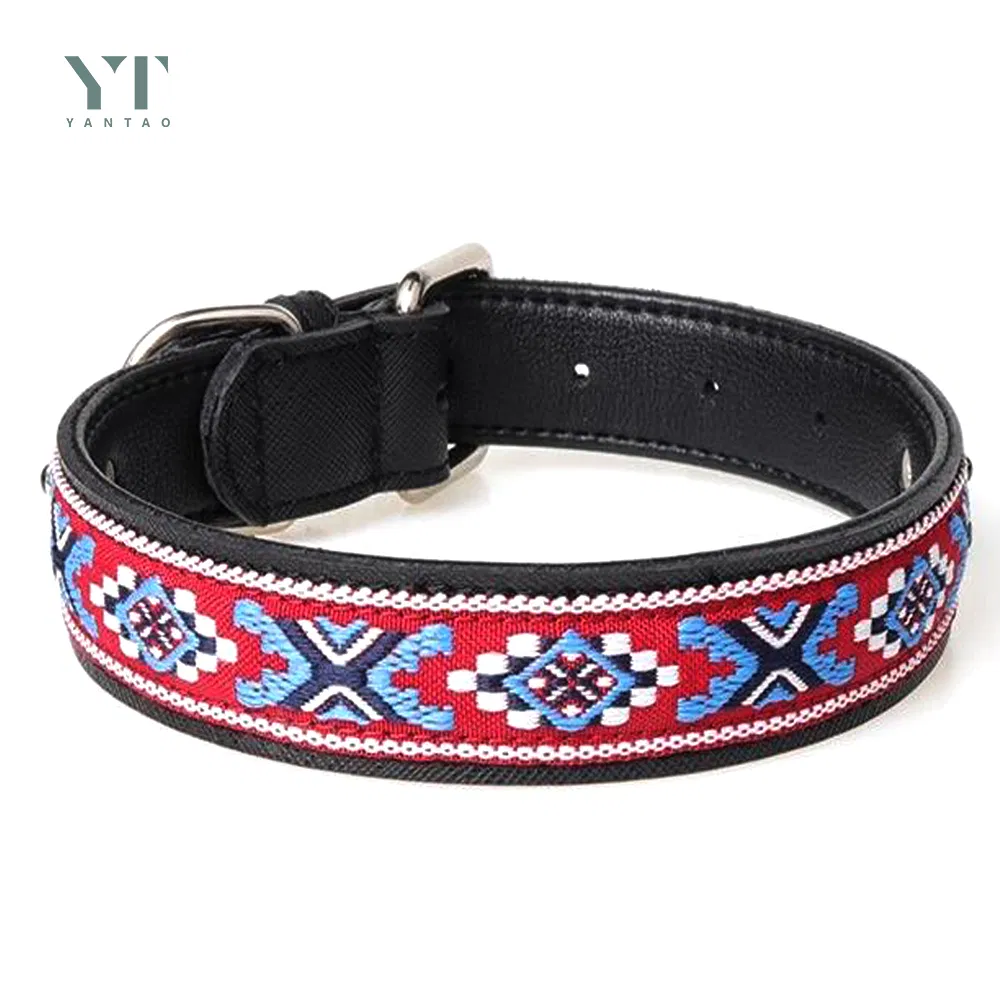 Wholesale Pet Products Custom Adjustable Bohemia Decoration Leather Dog Collar Luxury Design Personalized Nylon Fabric Pet Collar for Dogs