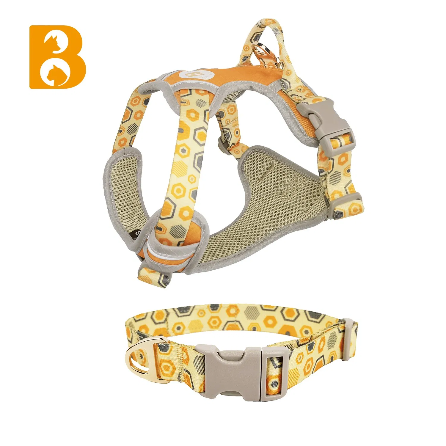 Customized Printing Breathable No Pull Pet Dog Harness with Matching Collar