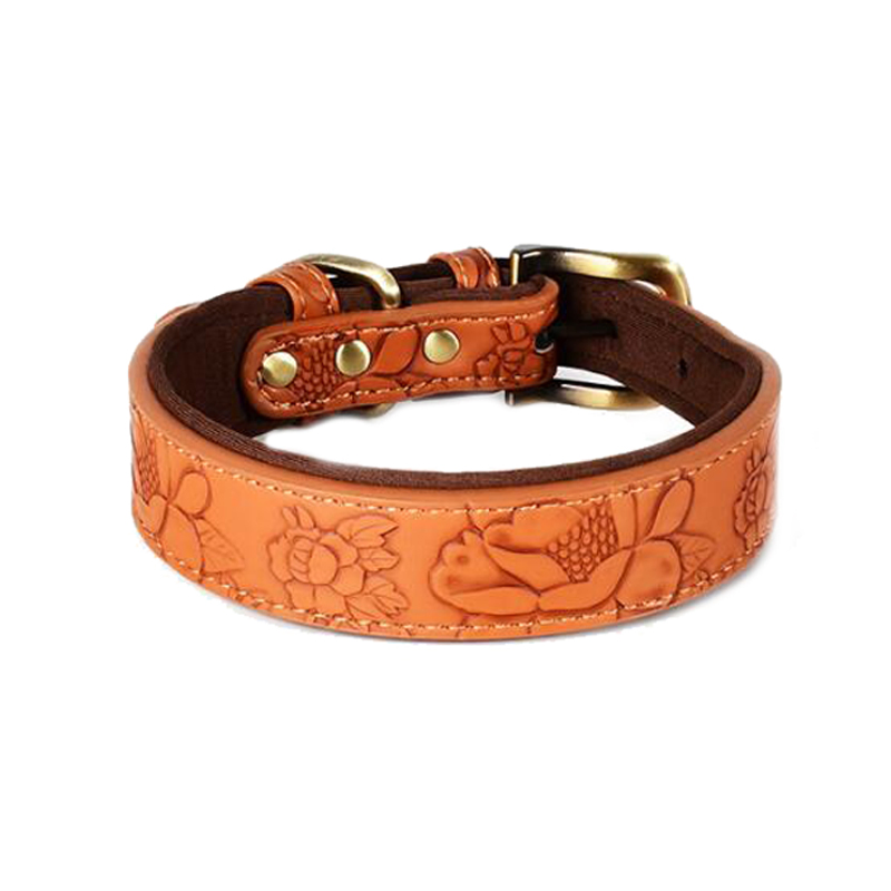 Vintage Fashion Embossed Leather Dog Collar