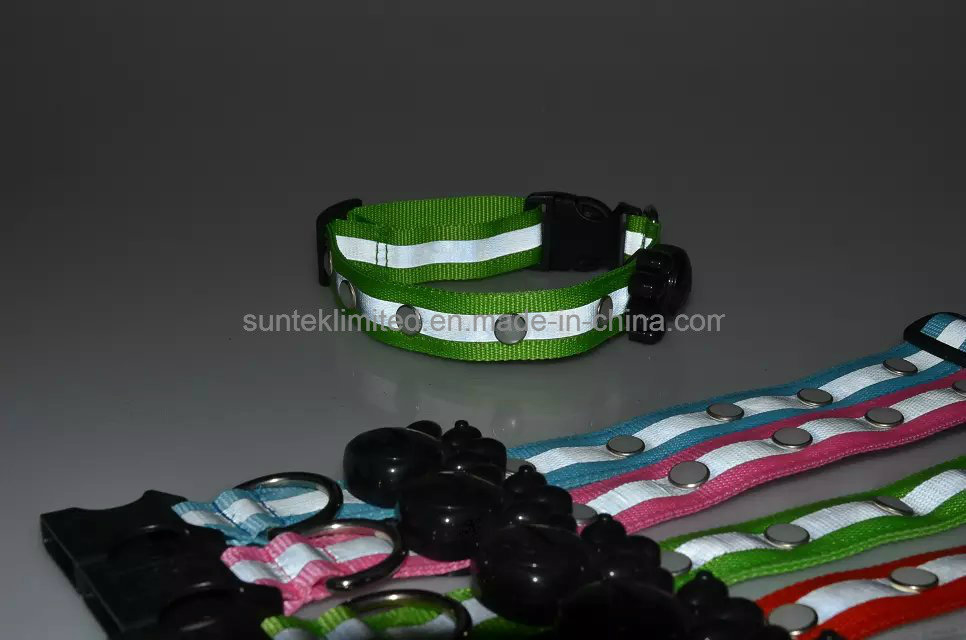Custom Glowing Nylon LED Dog Collar with Gemstone USB Rechargeabel Flashing Dog Collar Dog Leash for Night Walking