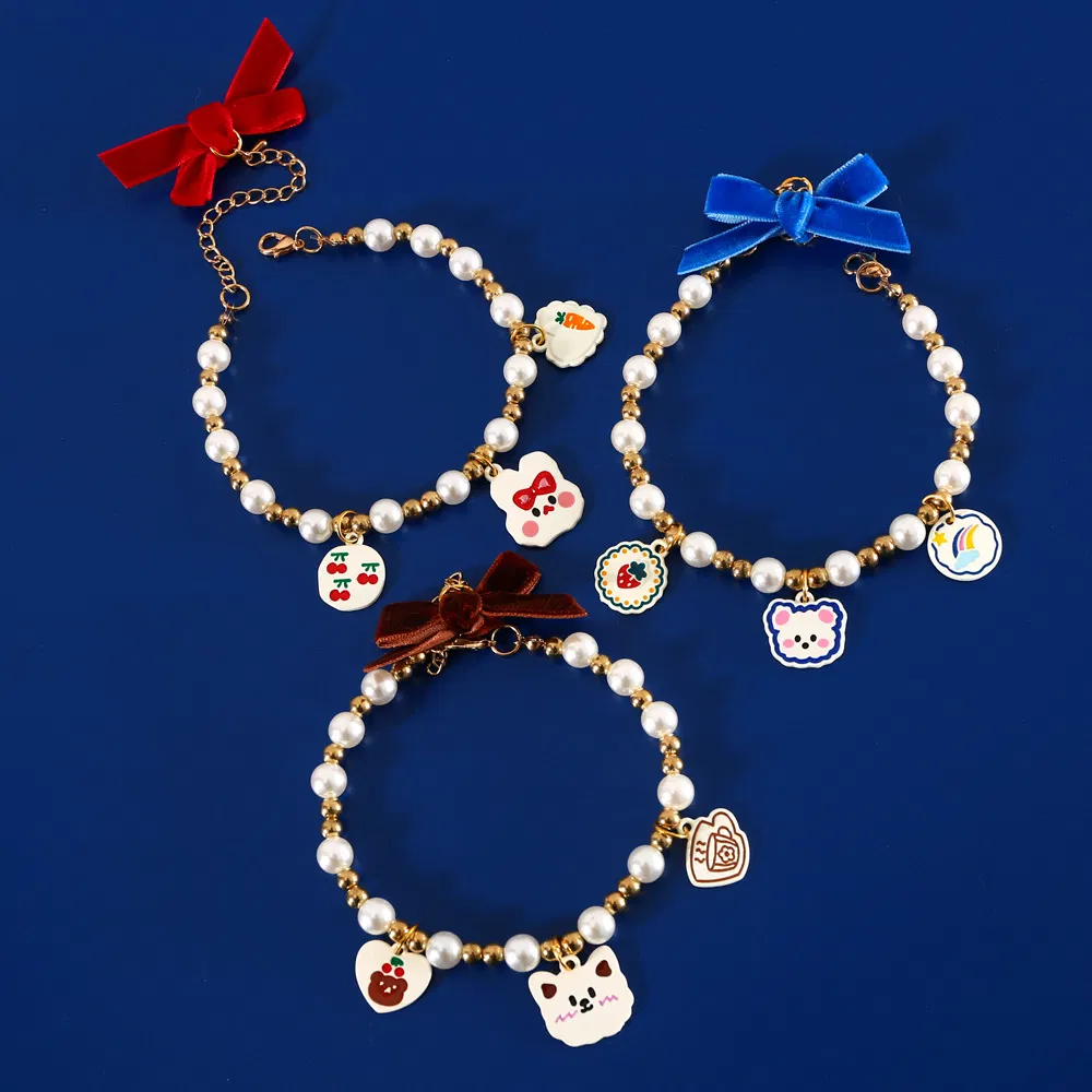 Pearl Pet Collar, Fashion Comfortable Adjustable Cute Cartoon Pendant Cat Collar