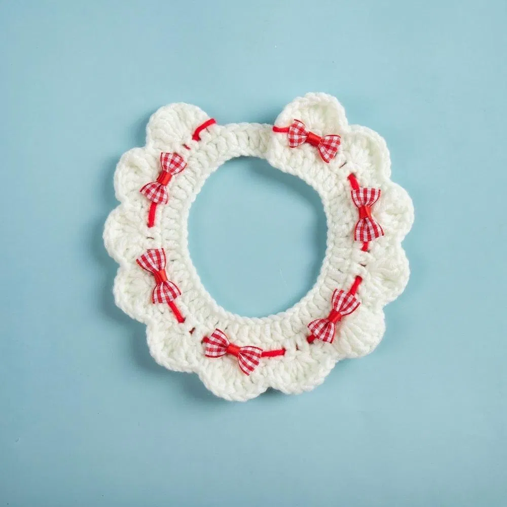 Cute Floral Edge Cat Collar Knitted Bib Scarf Crochet Pet Accessories Wbb22008