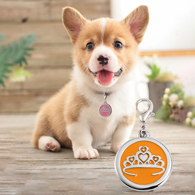 Pet ID Card Smooth Engraved Metal Crown Dog Tag Pendant