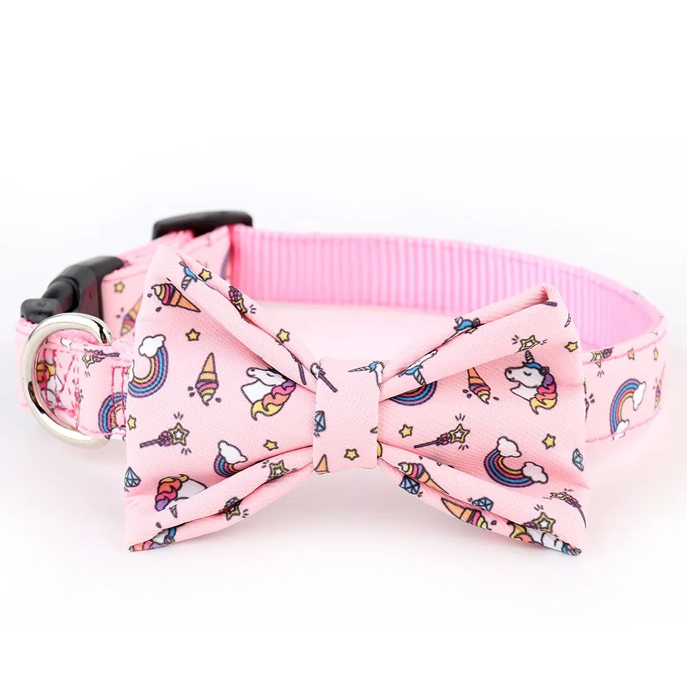 Custom Pattern Dog Accessories Polyester Dog Pets Collar with Bowknot