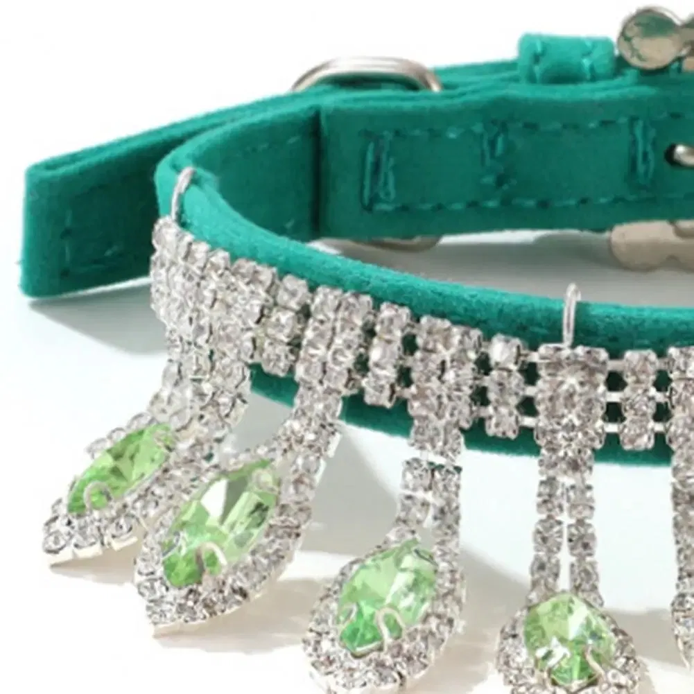 Rhinestone Dog Cat Collar Luxury Crystal Puppy Kitten Necklace Diamond Pendant Adjustable Soft Velvet Leather Pet Dog Collar