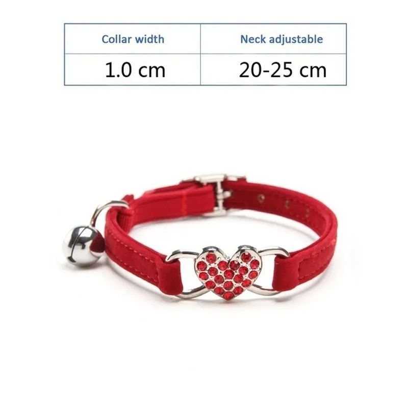 Dog Collar Crystal Elastic Collar Velvet Bell Heart Shape Pet Necklacce Soft Bell Stretch Pet Puppy Collars