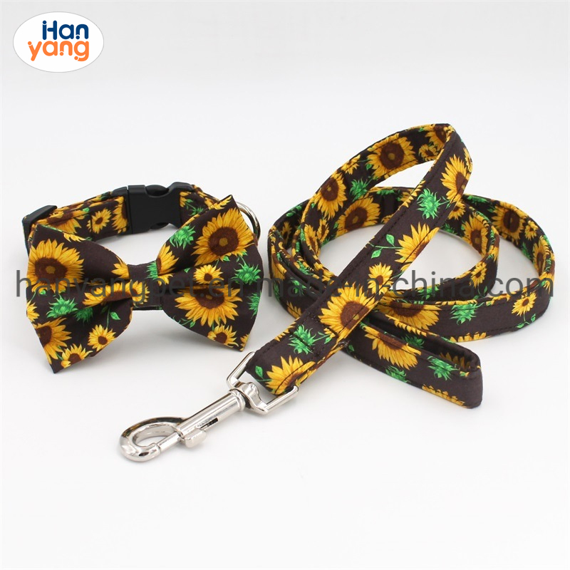 Hanyang OEM Pet Accessories Pet Product Custom Wholesale Floral Personalized Pet Bow Tie Dog Collar Set with Bandana