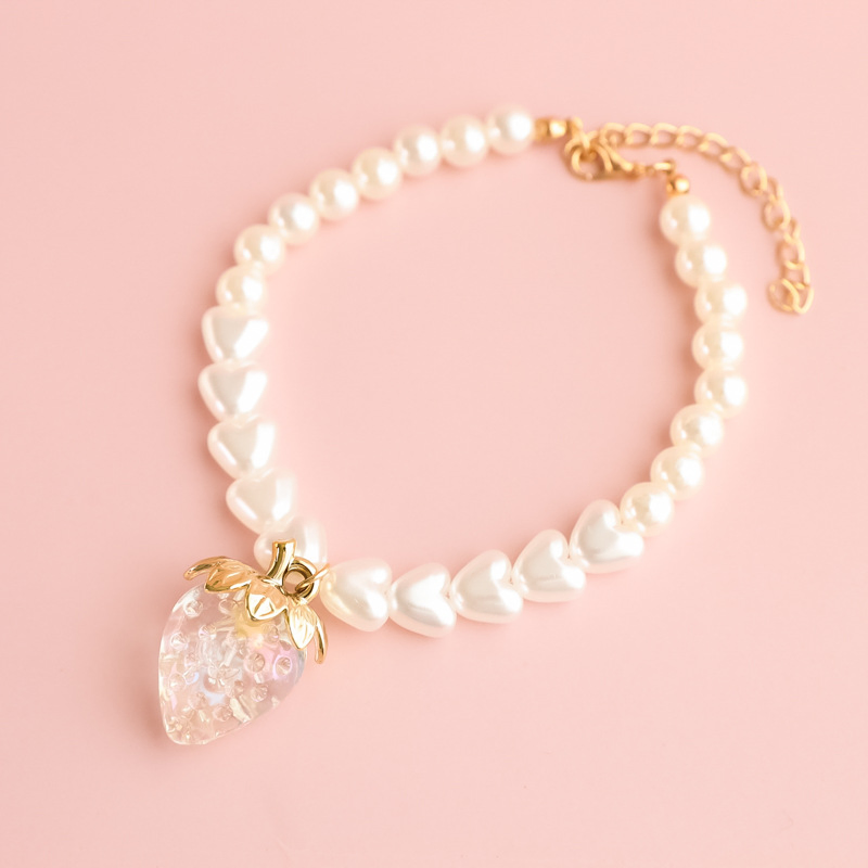 Pet Collar Cat Dog Pearl Necklace Ornament Love Flower Cherry Strawberry