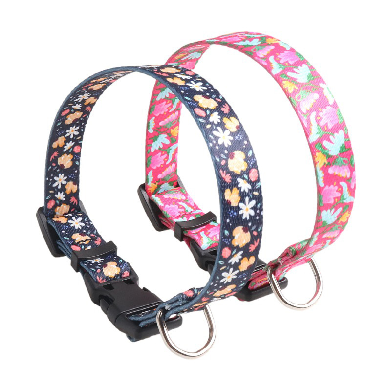 New Hand-Painted Design Ribbon Dog Collar Flower Series Plastic Buckle