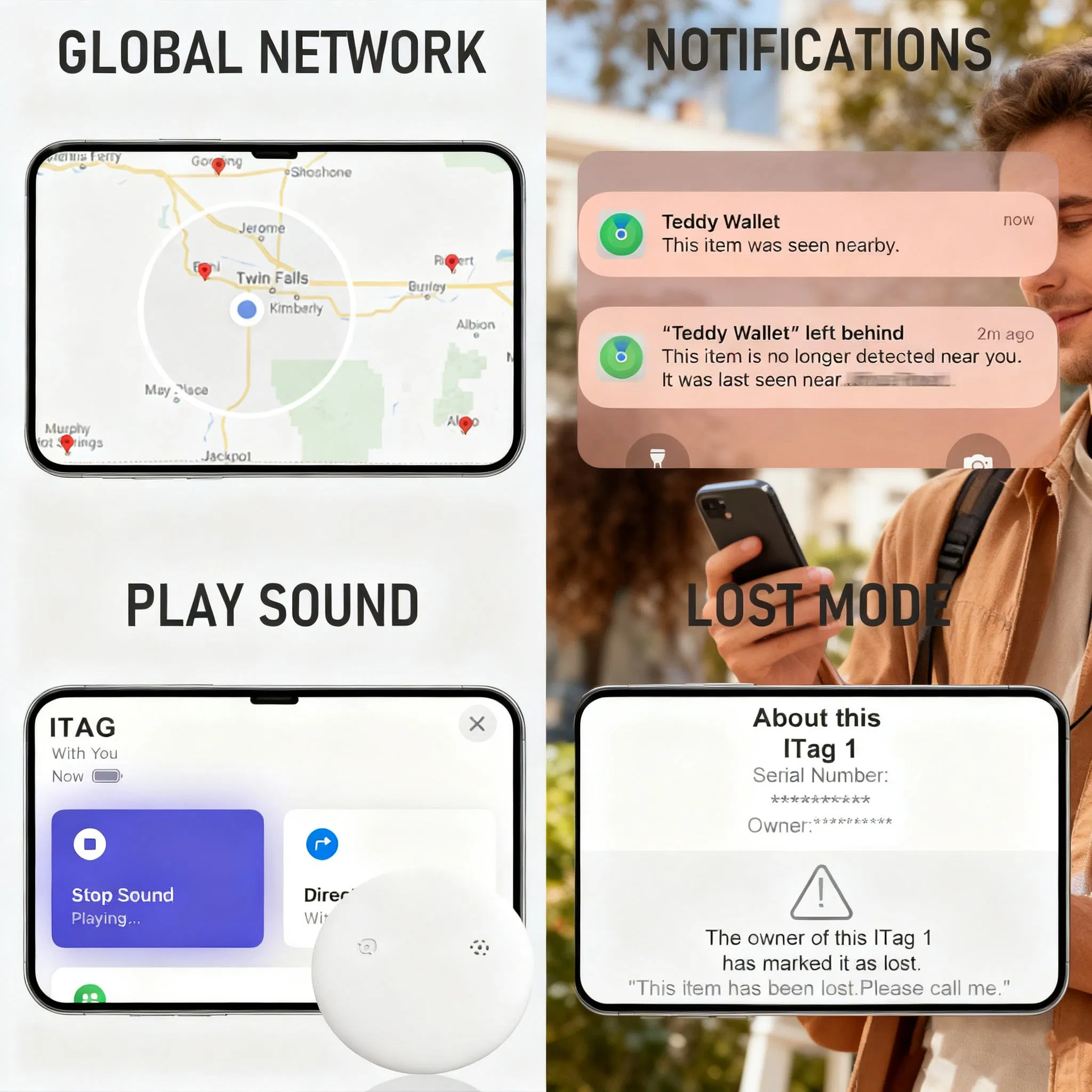 Bluetooth APP Itag Air Tag Tracking GPS Pet Collar Smart Tracker - Apple Find My, Waterproof, Thinner, Global Notifications &amp; Sound Alert