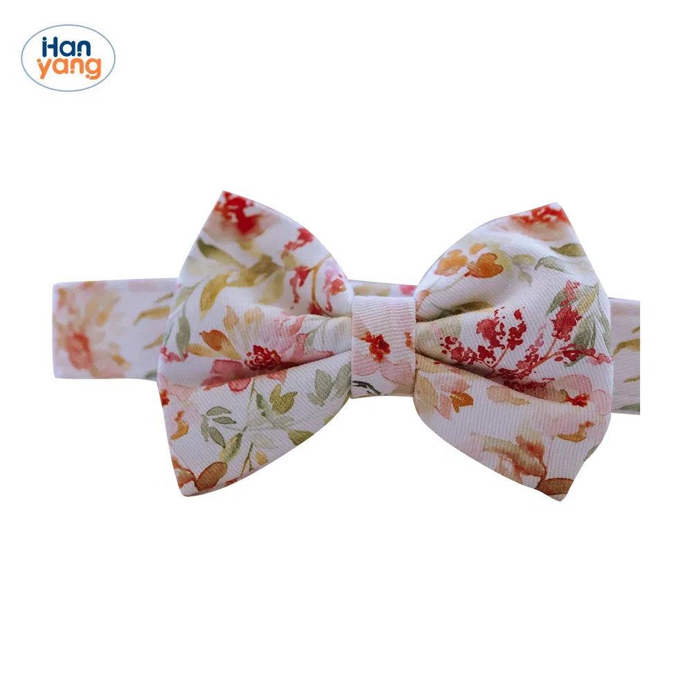 OEM Unique Design Leaves Printing White Cotton Luxury Customized Best Pet Bow Tie Set Innovative Rose Gold Dog Collar Leash