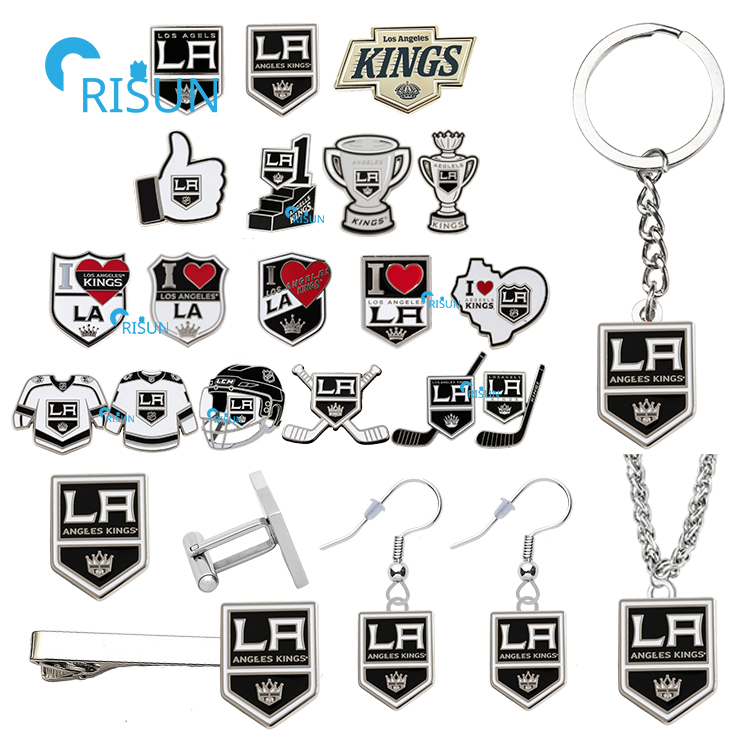 NFL Hockey Team Los Angeles La Kings Tie Tack Pin Earring Necklace Cufflink Tie Clip Bar Refrigerator Magnet Keychain Keyring Badge Enamel Lapel Pin Set