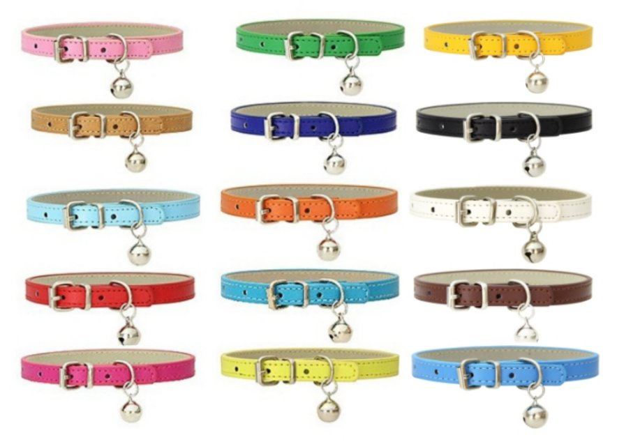 Custom Eco-Friendly PU Leather Adjustable Pet Cat Dog Collar Circle Charm
