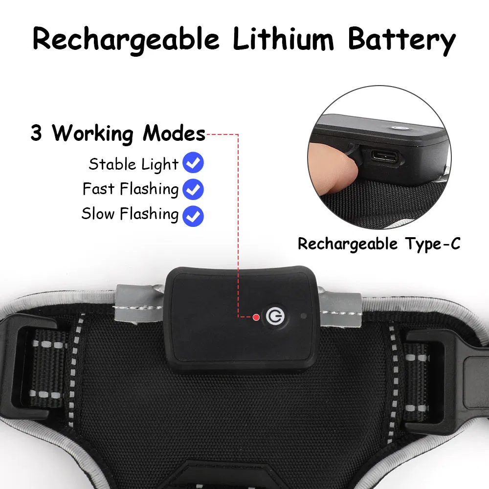 Light LED Dog Harness No Pull Reflective Breathable Heavy Duty Large Training Tactical Service Custom Pet Dog Harness