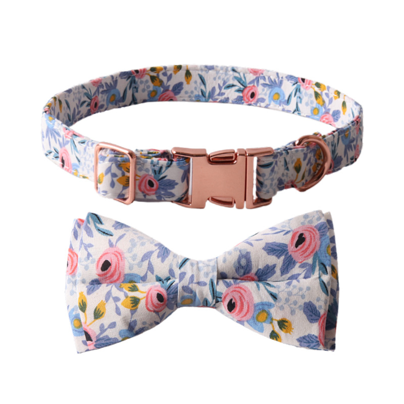 Pet Collar Bandanas Wholesale Rose Gold Metal Buckle Follower Printed Cotton Collar Customized Dog Bandana Adjustable Dog Collar