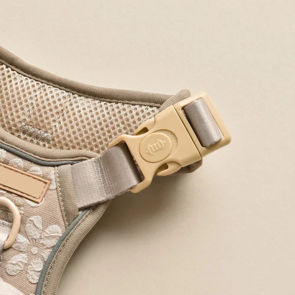 Soft Padded Durable Adjustable Mocha Flower Dog Harness No Pull Fashion Jacquard Fabric Pet Harness for Running Hiking