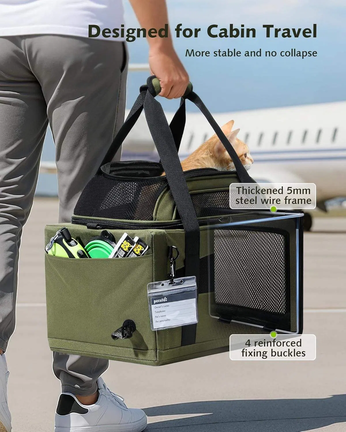 Green Waterproof Small Animals Oxford Zipper Pet Cat Carrier Bag Travel Products