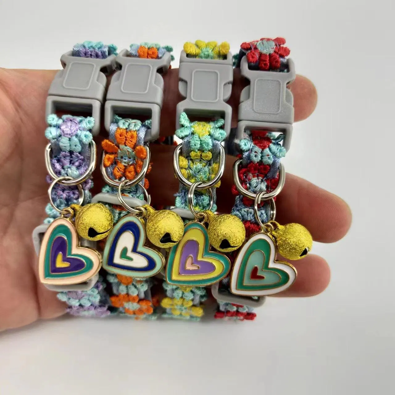 Cat Pet Collar with Bells Soft Satin Metal Heart Charms for Dogs Cats