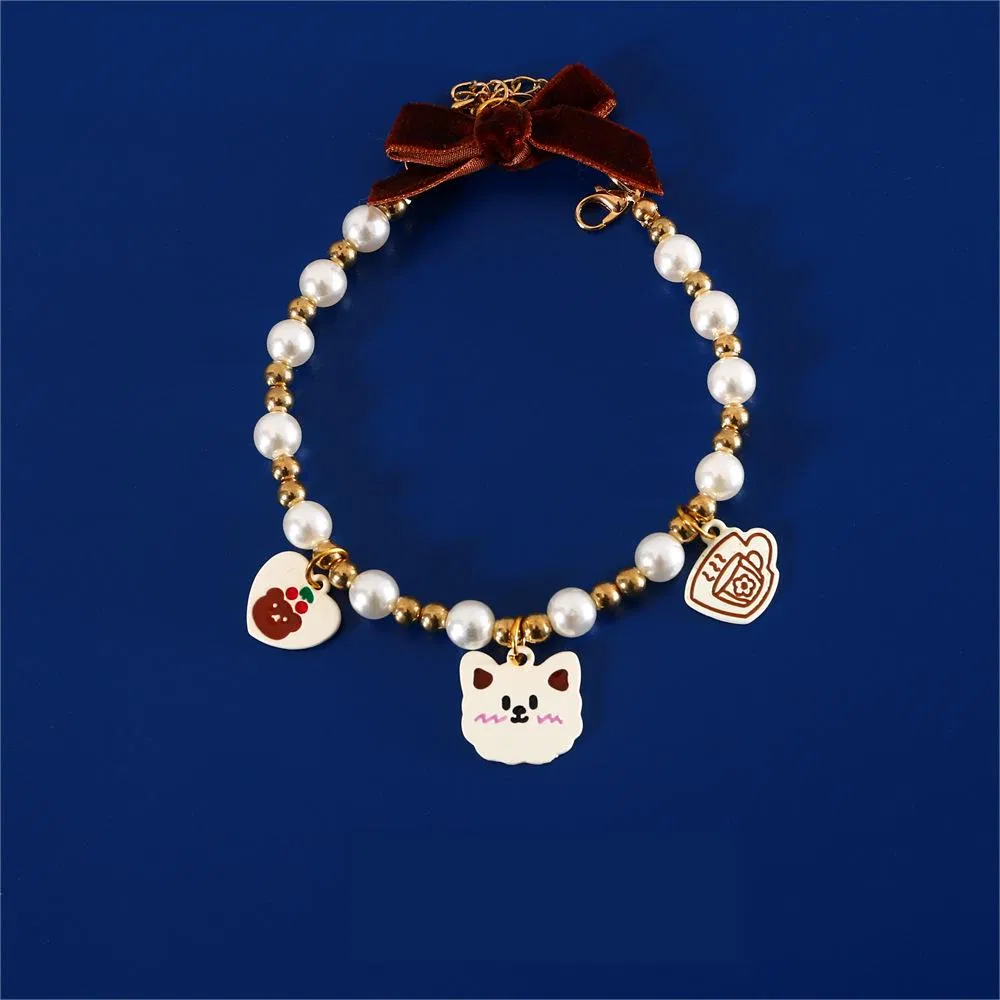 Pearl Pet Collar, Fashion Comfortable Adjustable Cute Cartoon Pendant Cat Collar
