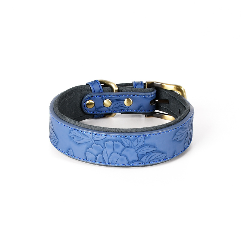 Floral Pattern Leather Dog Collar with Soft Comfortable Fit