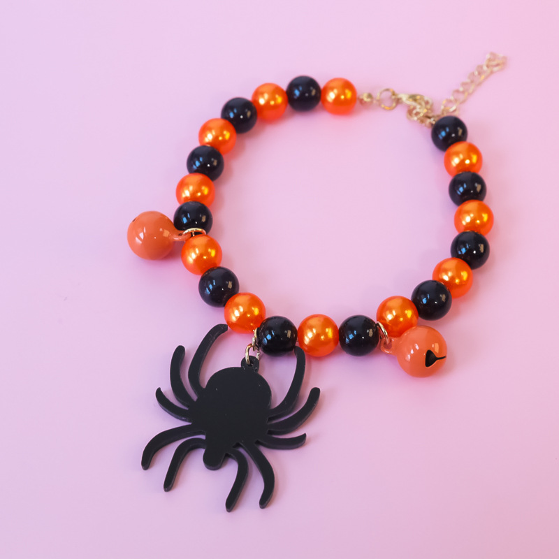 Halloween Pet Collars Cat Dog Pearl Necklace Ornaments Pumpkin Hat Skull Spider