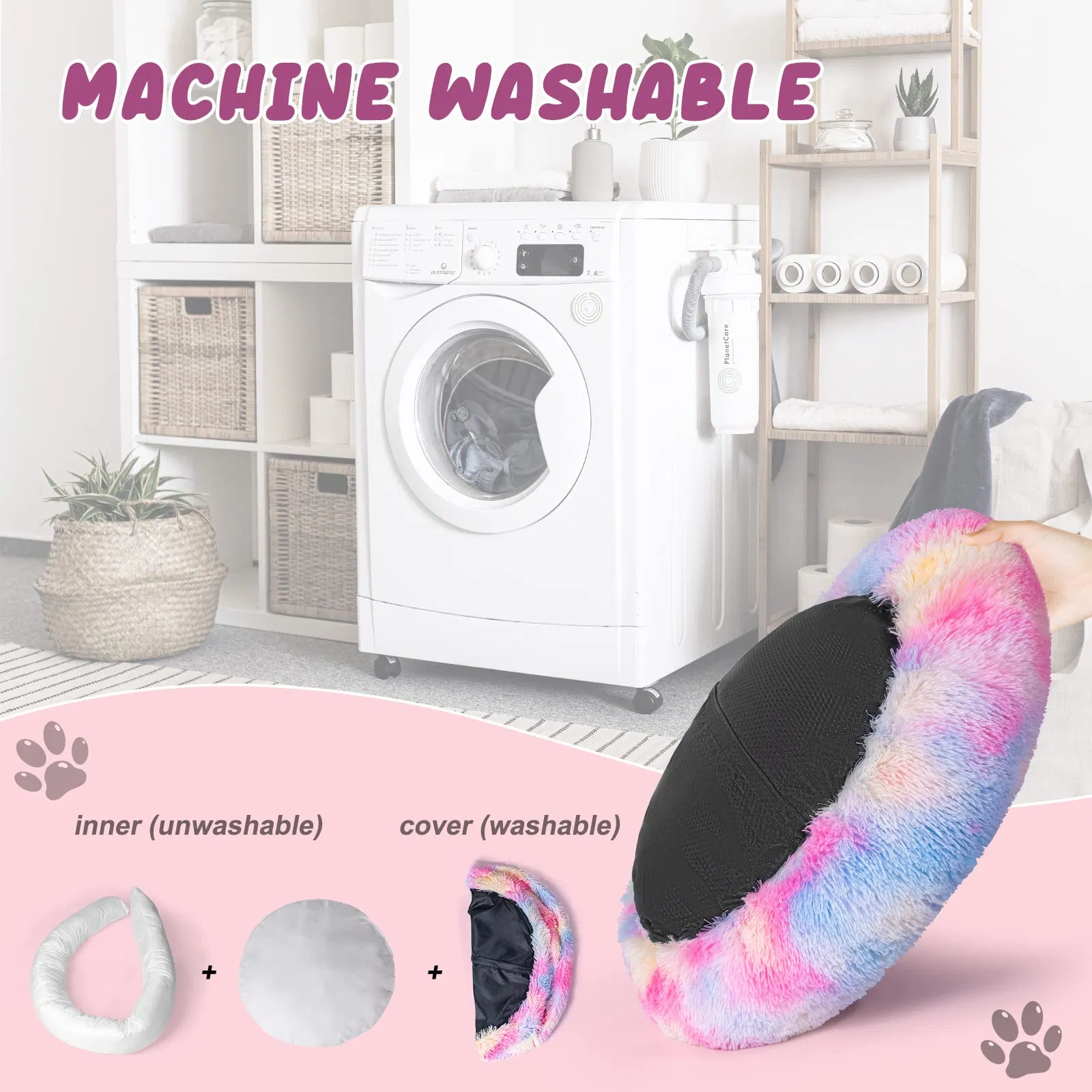 Somkaco Washable Dog Mat Shaggy Model Round Cat Bed Calming Pet Bed