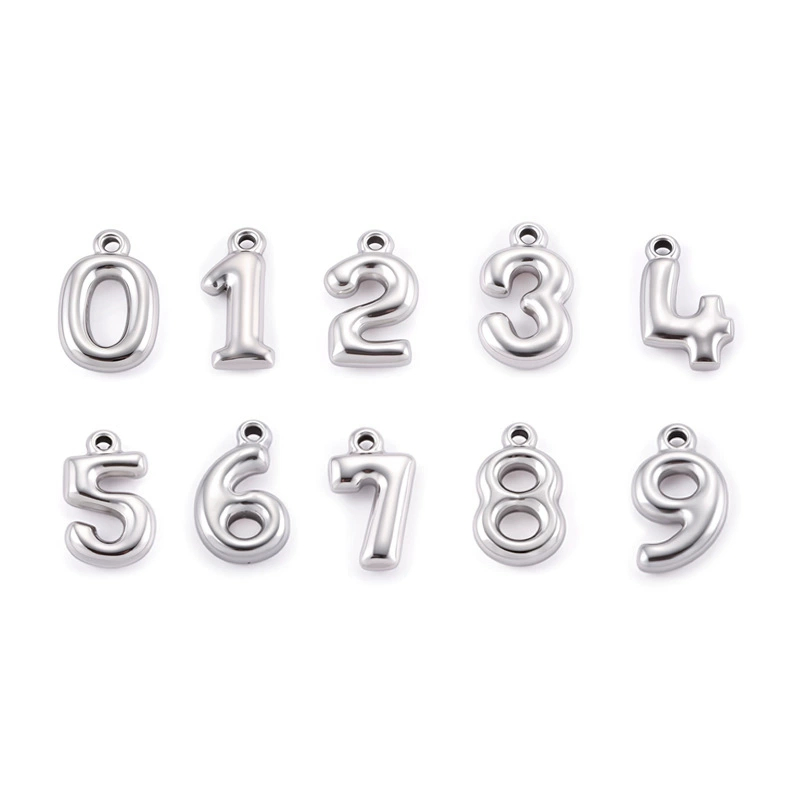 18K Gold PVD Plated Stainless Steel Bubble Number 0-9 Charm Pendant DIY Waterproof Jewelry Accessories