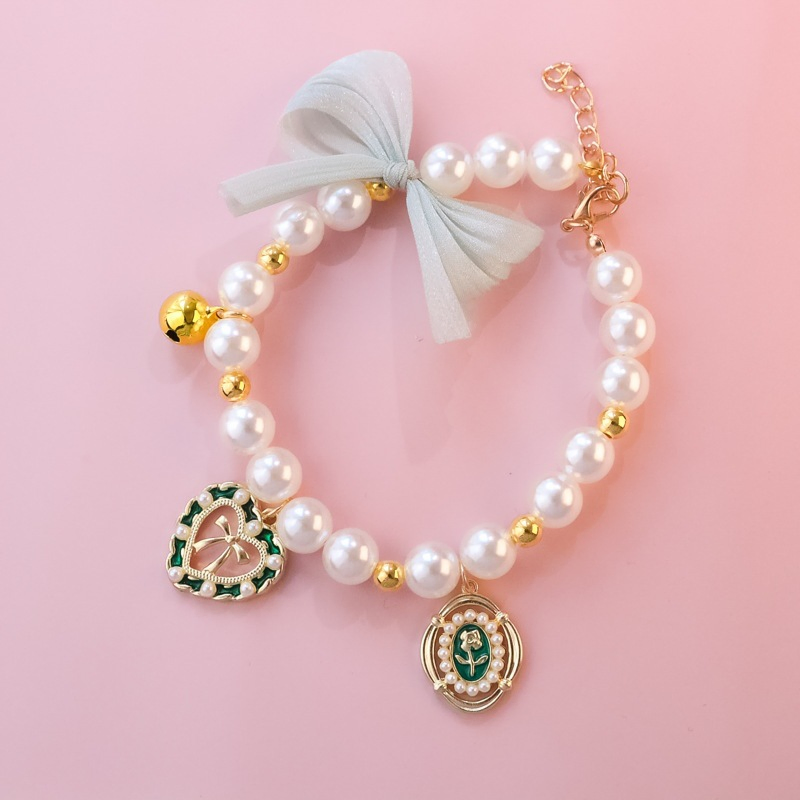 Pet Collar Cat Dog Bell Necklace Vintage Jewelry Pearls
