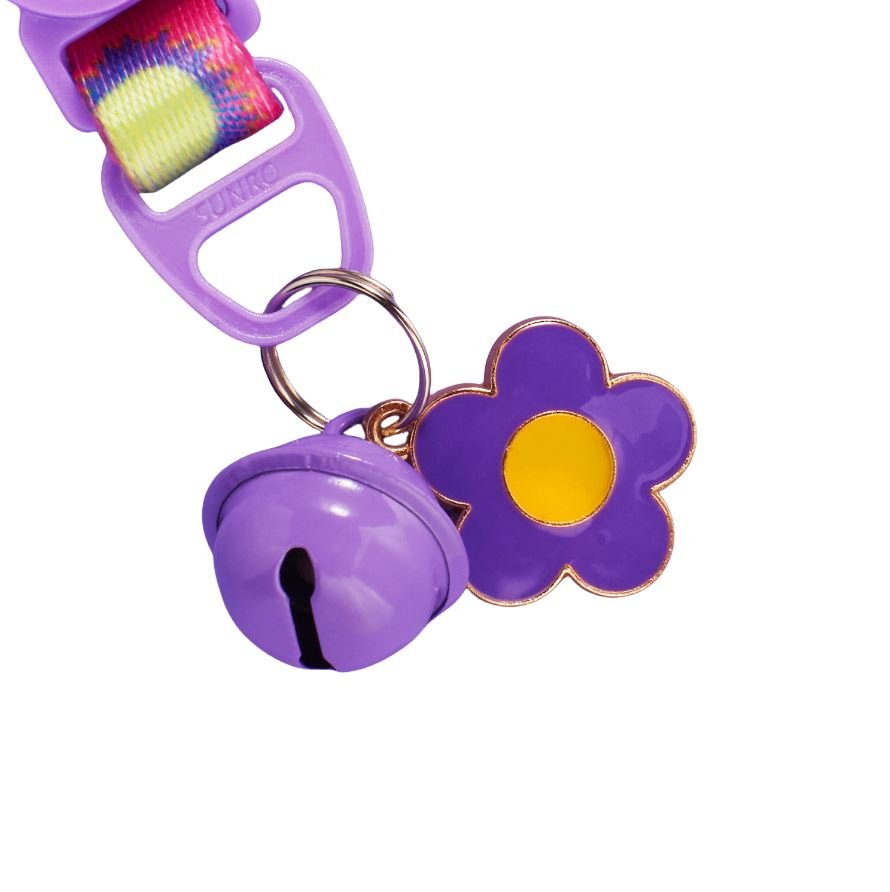 Wholesale Multi-Colors Printing Adjustable Polyester Pet Cat Puppy Collar with Bells and Floral Pendant