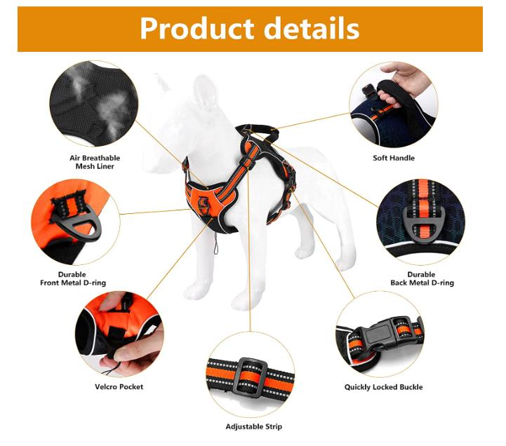 No Pull Dog Harness, Dogs Vest, Python Texture Reflective Adjustable Pet Harness with 2 D-Ring Leash Hooks, Easy Control Handle, 3 Durable Buckle
