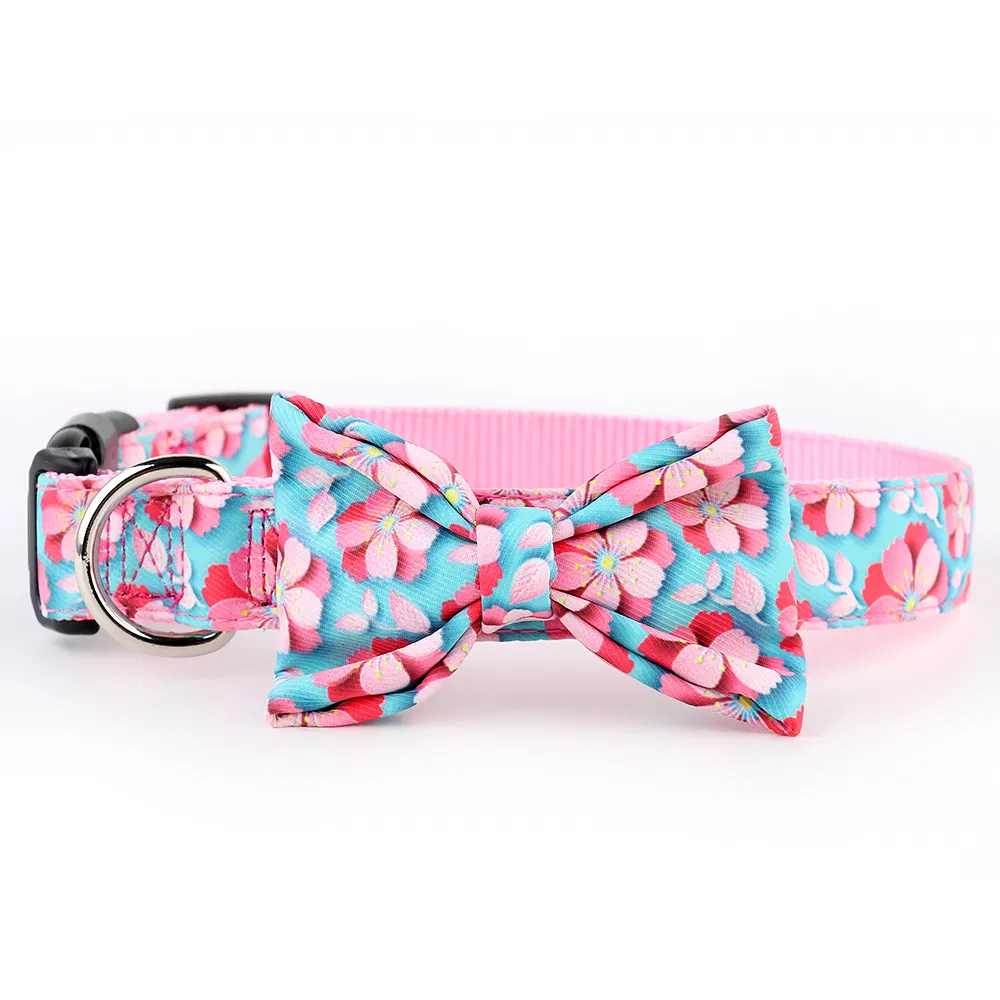Custom Pattern Dog Accessories Polyester Dog Pets Collar with Bowknot/Factory Price/Pet Supplies/Dog Harness