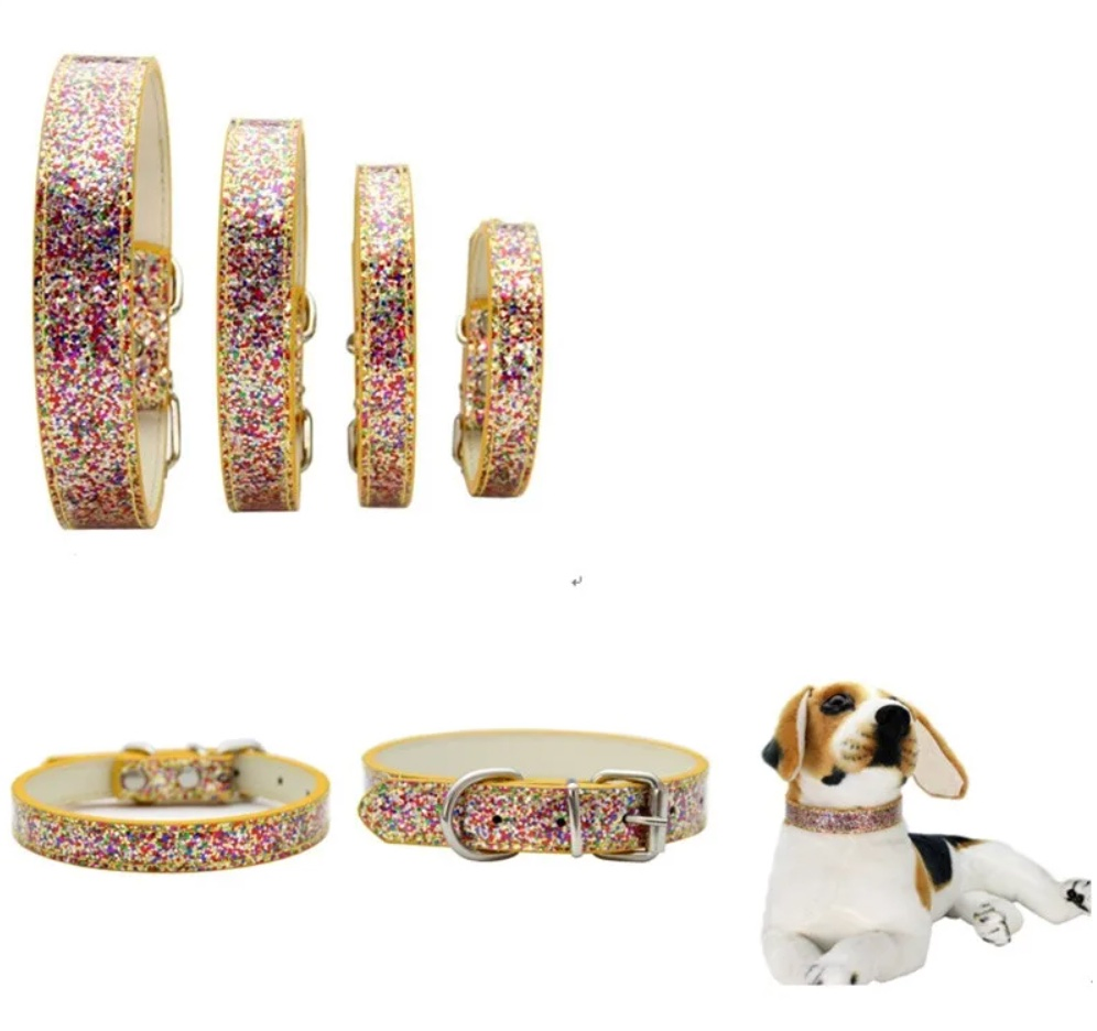 Wholesale Colorful Glitter Sequin PU Leather Dogs Collar Shiny Collar for Puppy Cat Pet Choker