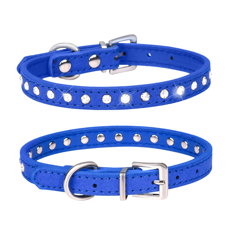 Rhinestone Dog Collar, Cute Dazzling Sparkling Soft Suede Leather Dog Cat Rhinestone Collar Crystal Diamond Pet Dog Puppy Collar