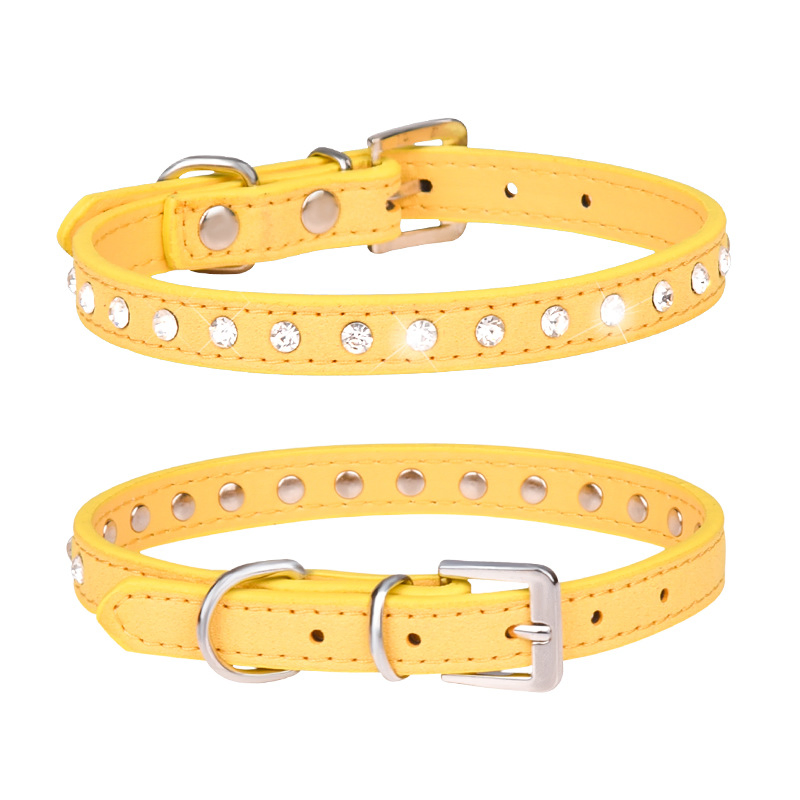 Rhinestone Dog Collar, Cute Dazzling Sparkling Soft Suede Leather Dog Cat Rhinestone Collar Crystal Diamond Pet Dog Puppy Collar