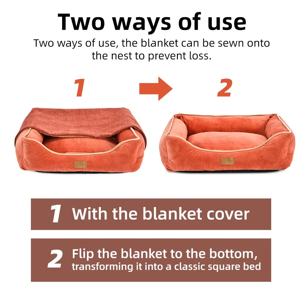 2 in 1 Multifunctional Pet Soft Bed Puppy Cat Cave Blanket Cover Raised Dog Bed