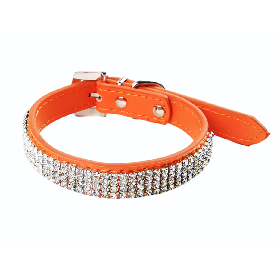Adjustable PU Leather Pet Dog Collar with Bling Shiny Diamonds for Various Dogs