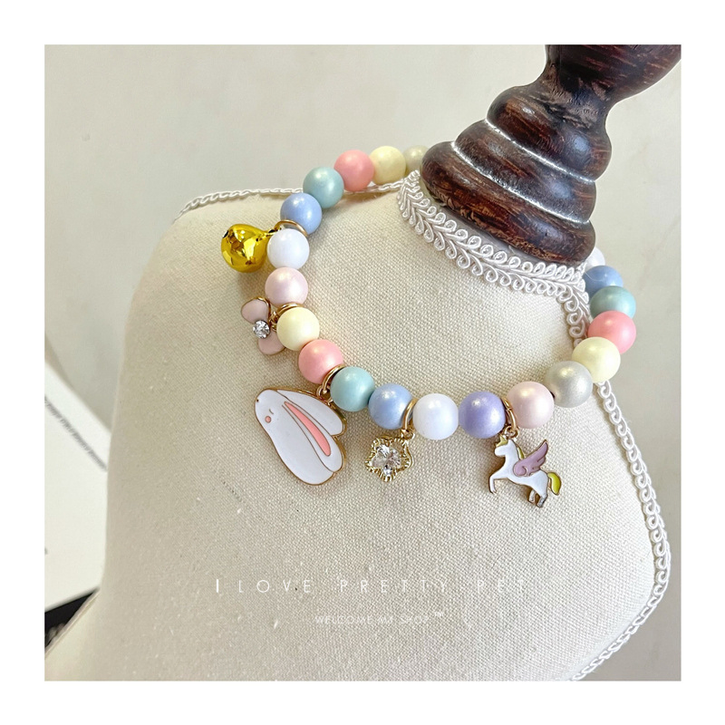 Pet Necklace Spring Color Pearl Bell Collar Teddy Schnauzer Cat Accessories