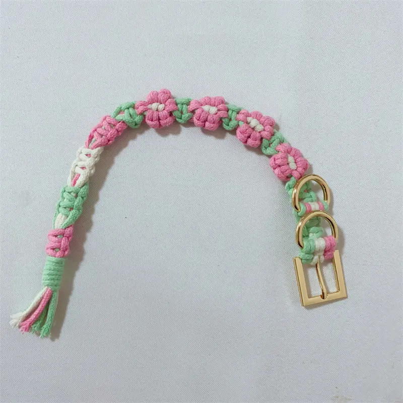 Handmade Cute Flower Cat Collar in Cotton Rope Macrame Dog Collar Charms Small Daisy Pet Collar